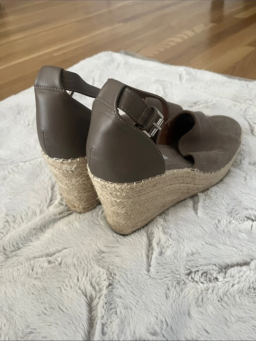 Steve Madden Taupe Suede Espadrille Wedge Sandals with Ankle Strap
